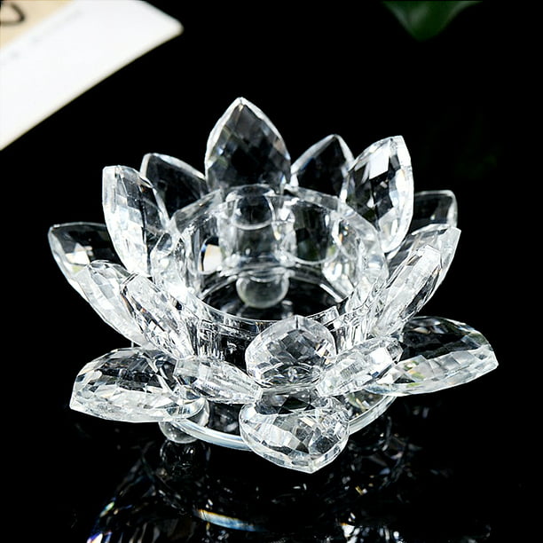 Crystal Glass Lotus Flower Candle Tea Light Holder Round Ball Bottom Ornament